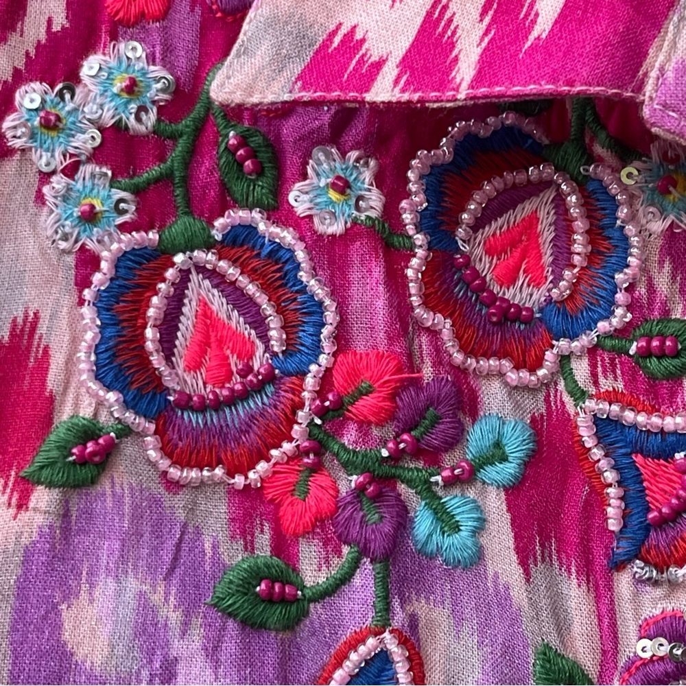 Soft Surroundings Womens Pink Fuchsia Palace Dress Boho Embroidered XS Petite - Picture 12 of 16
